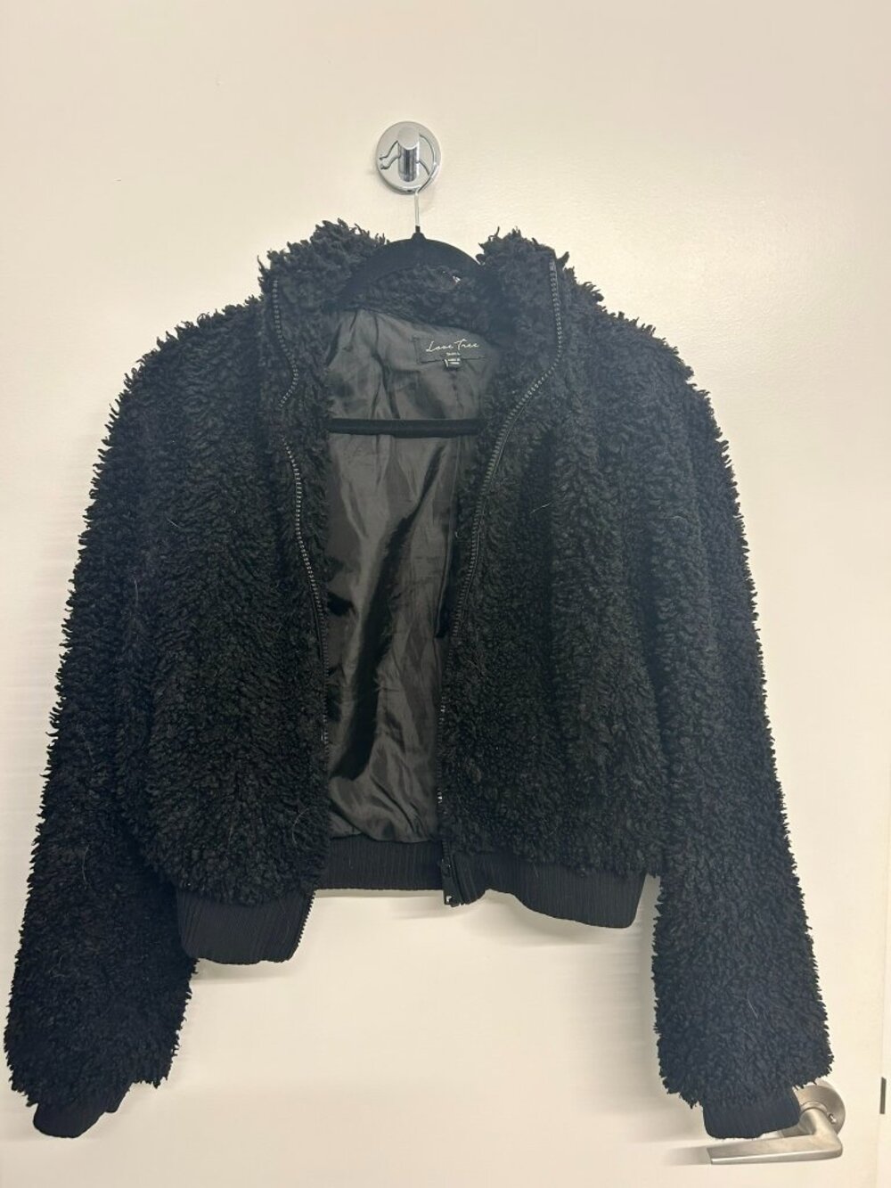 Love Tree Black Teddy Sherpa Zip Jacket | Black | Size Small